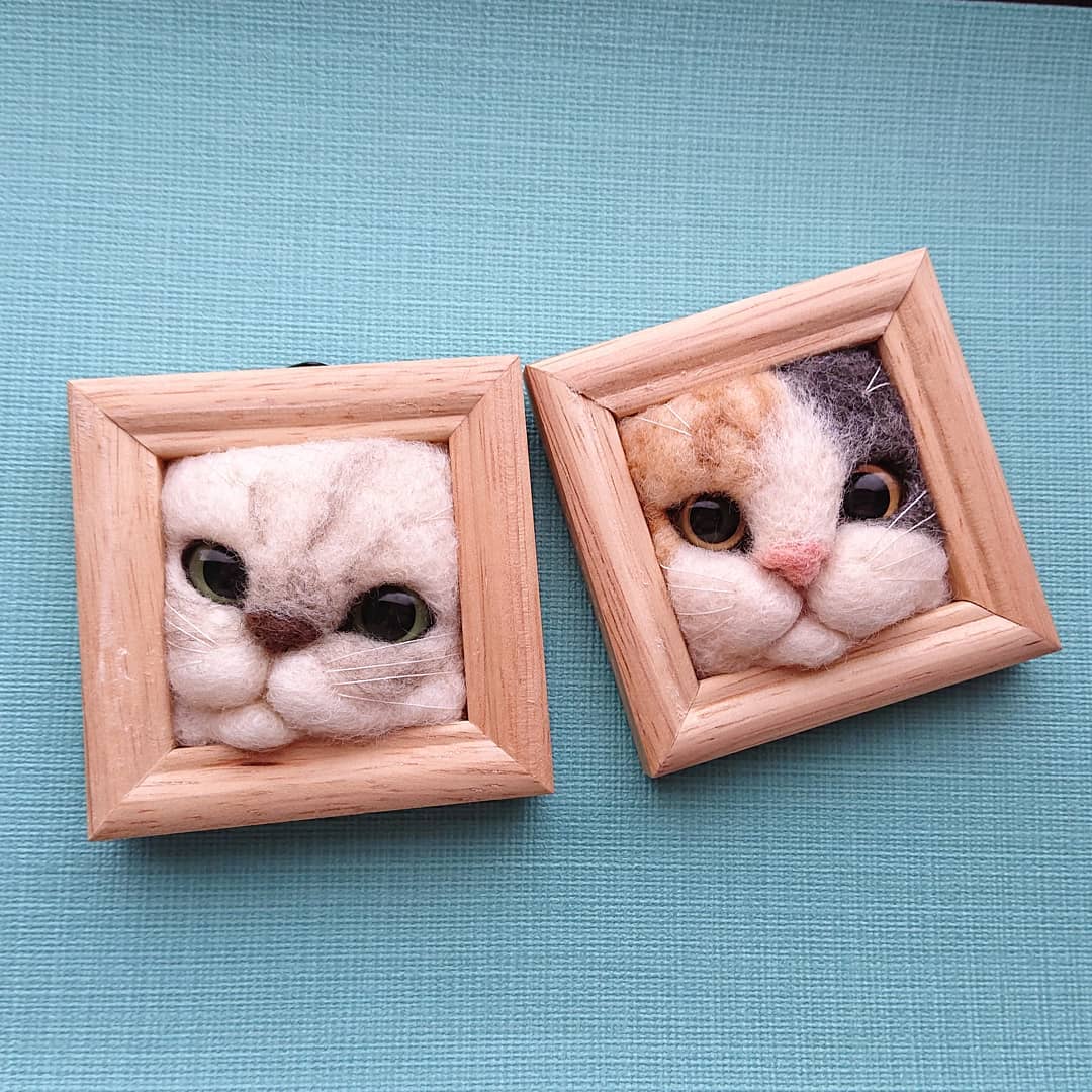 Кошачьи мордочки в деревянной рамке 9 Коты шерсть 9