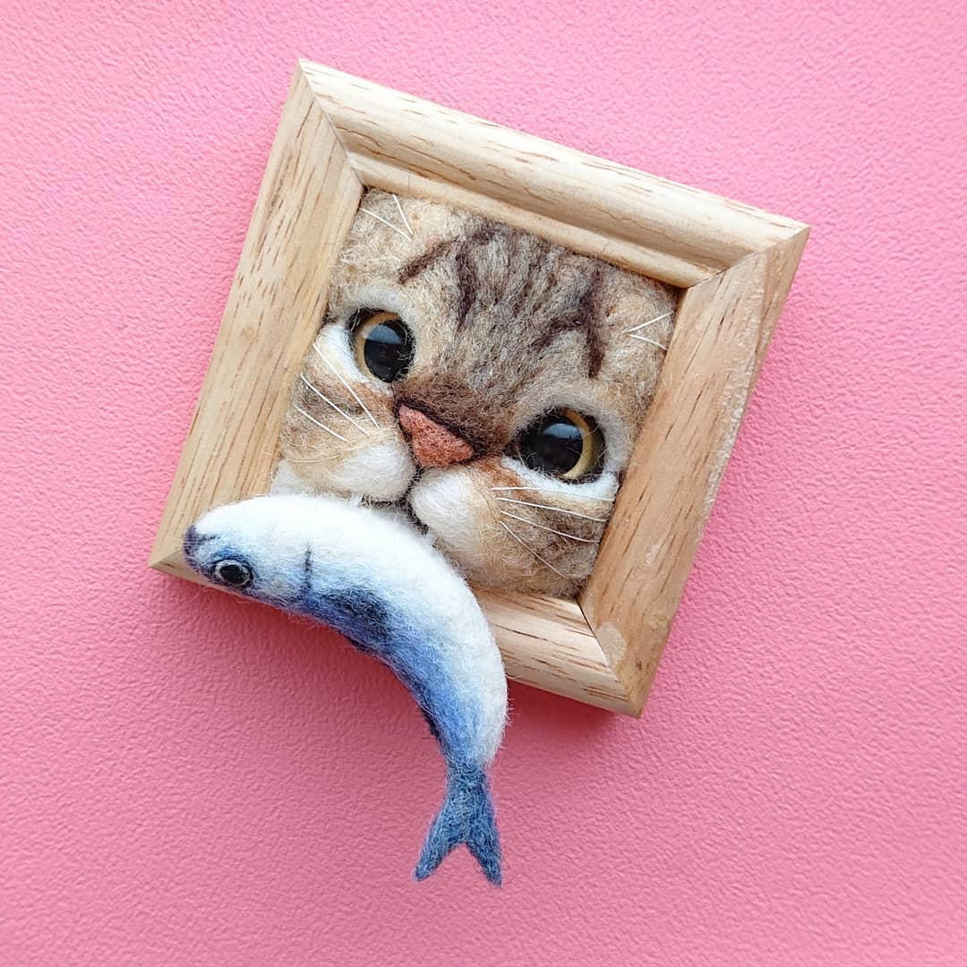 Кошачьи мордочки в деревянной рамке 5 Коты шерсть 5