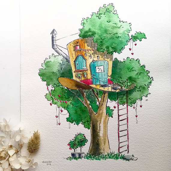 Дерево дом картина